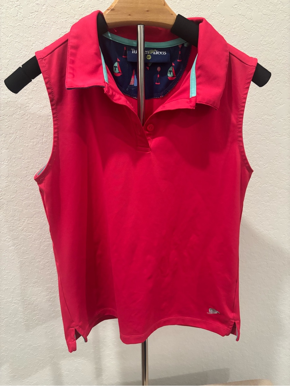 Turtles & Tees Hot Pink Sleeveless Golf Polo Sailboat Collar Girls Youth 10/12